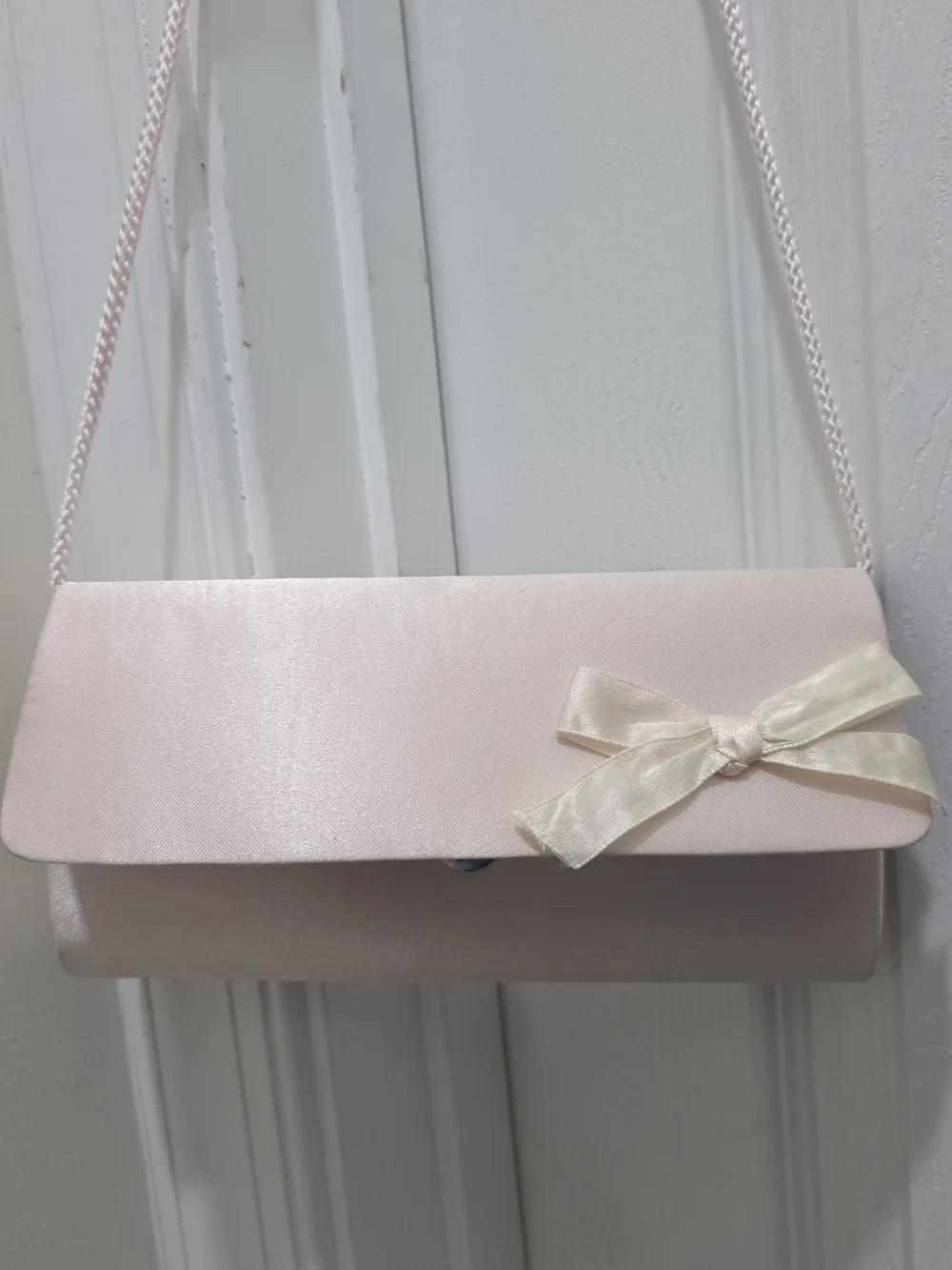 Blush Pink Satin Crossbody Bag with Bow Accent